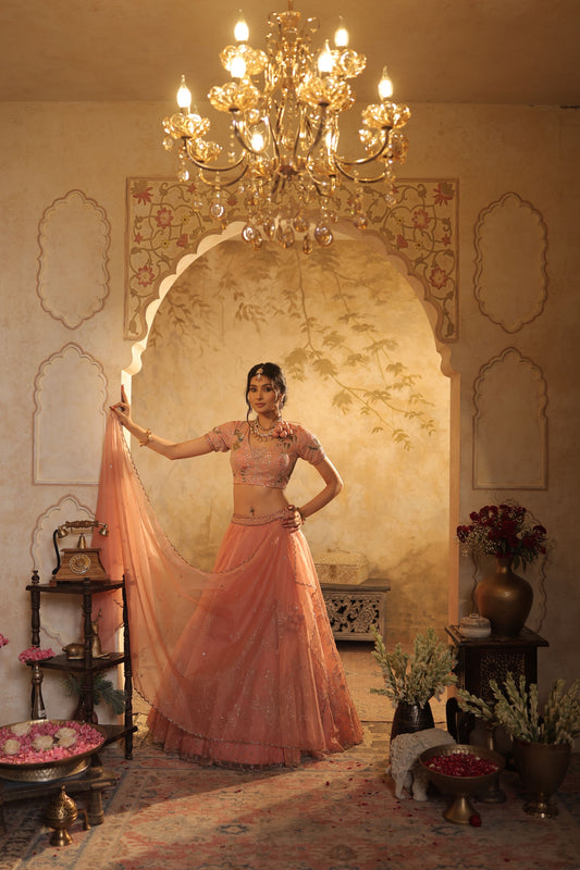 Heavy Zari And Sequin Embroidery With Floral And Leaf Motifs