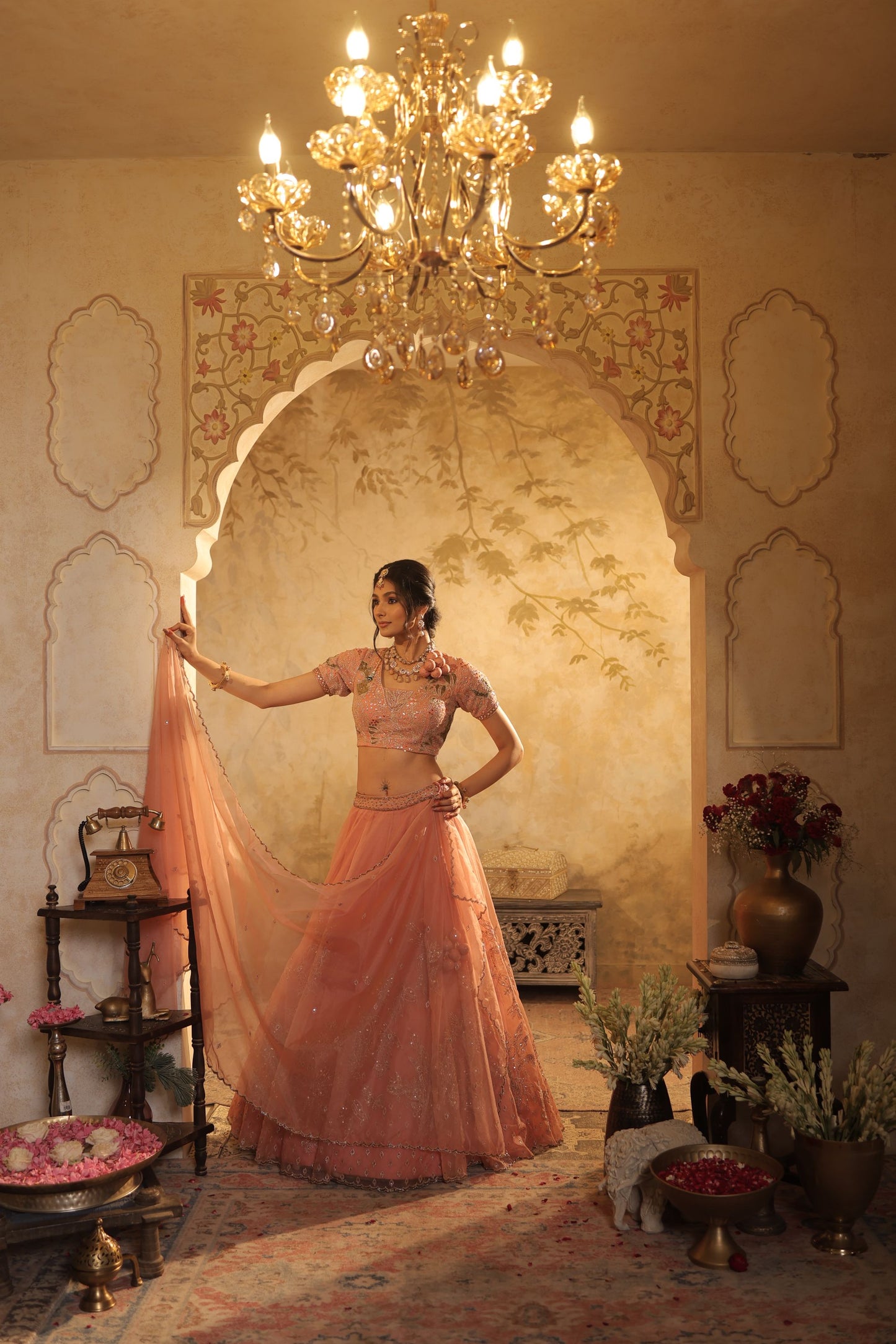 Heavy Zari And Sequin Embroidery With Floral And Leaf Motifs