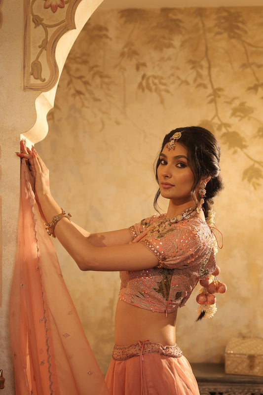 Heavy Zari And Sequin Embroidery With Floral And Leaf Motifs