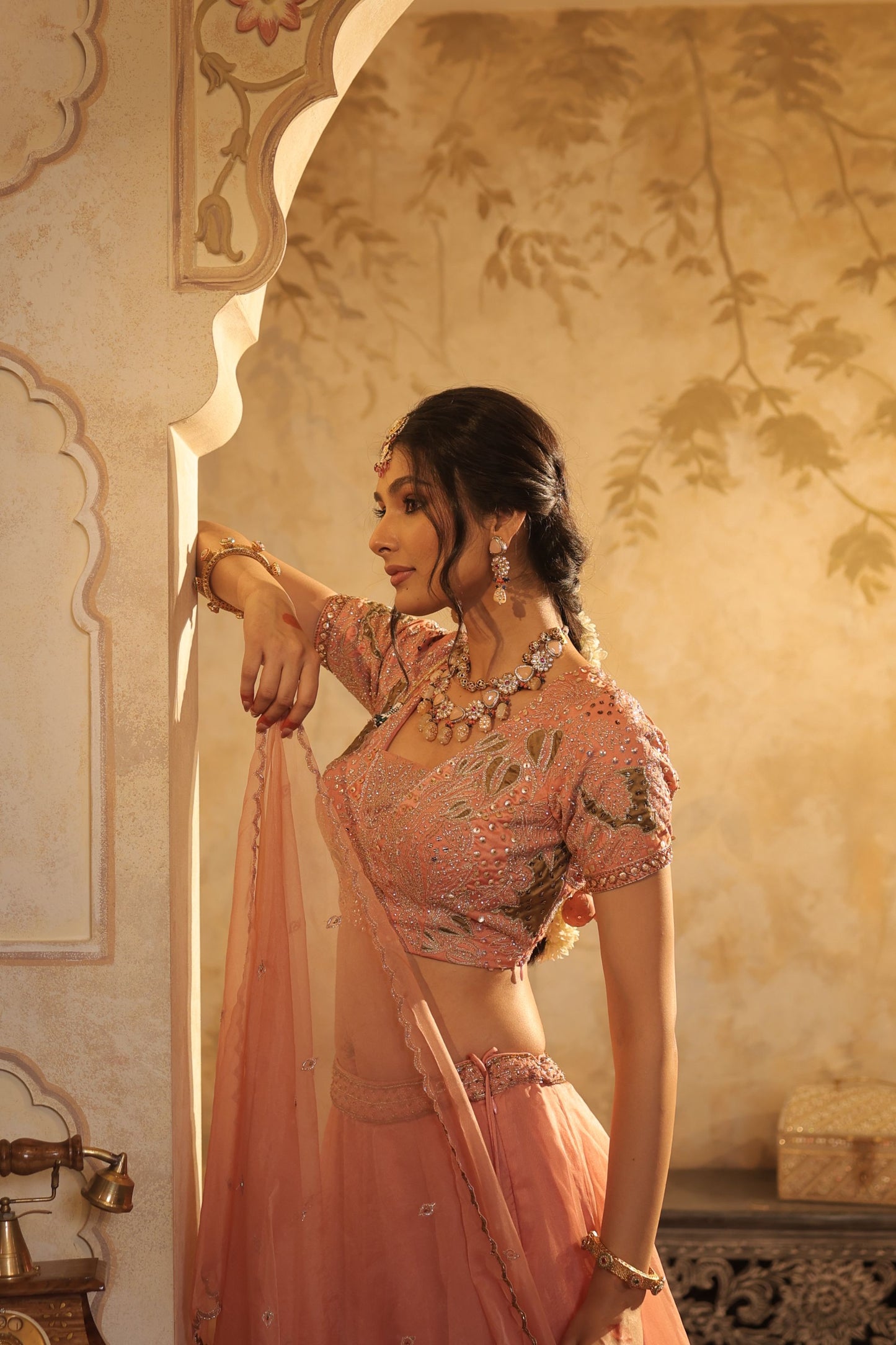 Heavy Zari And Sequin Embroidery With Floral And Leaf Motifs