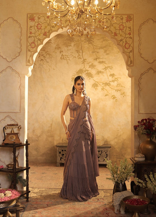 Tonal Bead And Sequin Detailing With Draping