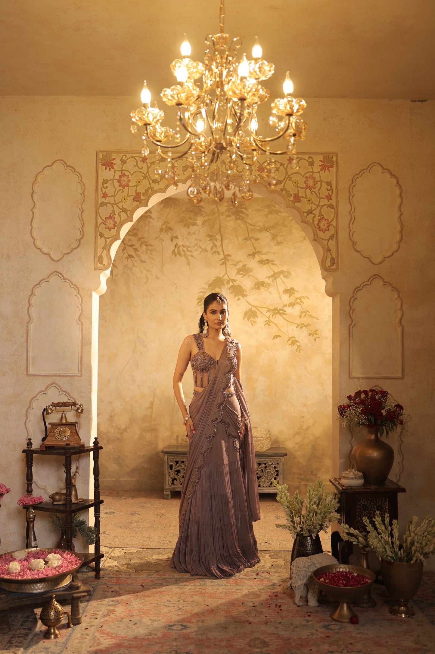 Tonal Bead And Sequin Detailing With Draping