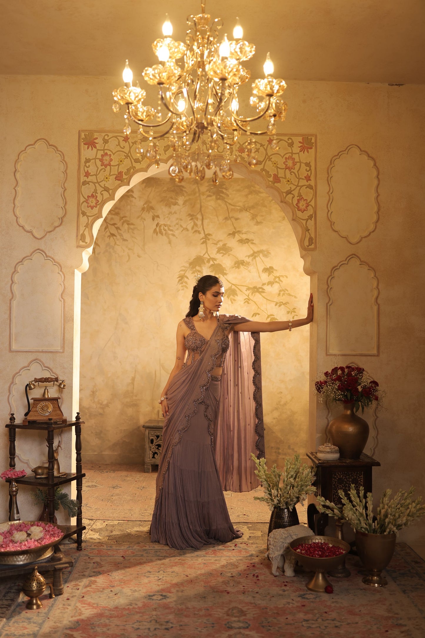 Tonal Bead And Sequin Detailing With Draping