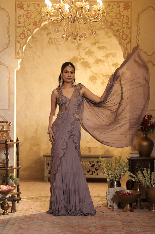 Tonal Bead And Sequin Detailing With Draping