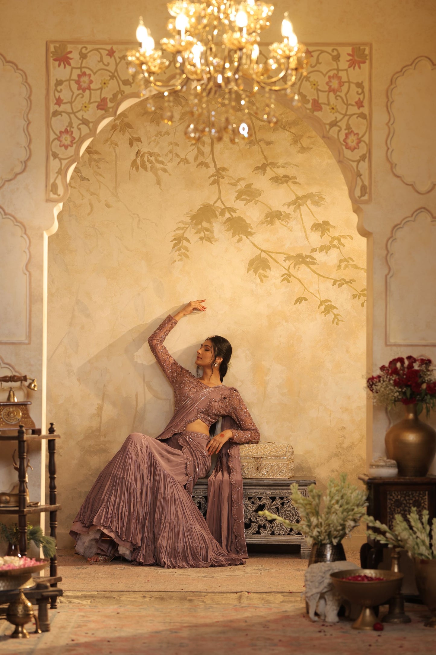 Flowing, Pleated Saree-Style Gown