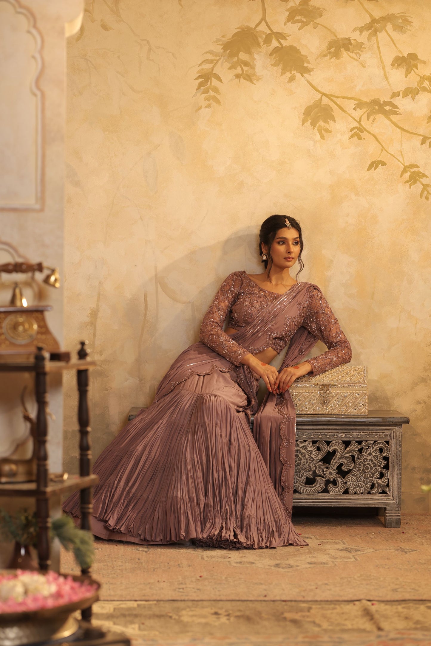 Flowing, Pleated Saree-Style Gown