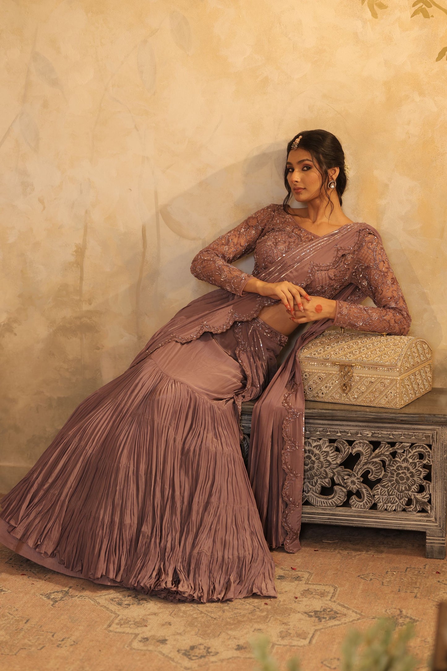 Flowing, Pleated Saree-Style Gown