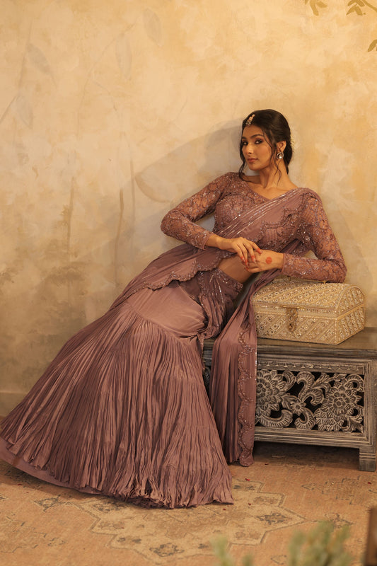 Flowing, Pleated Saree-Style Gown