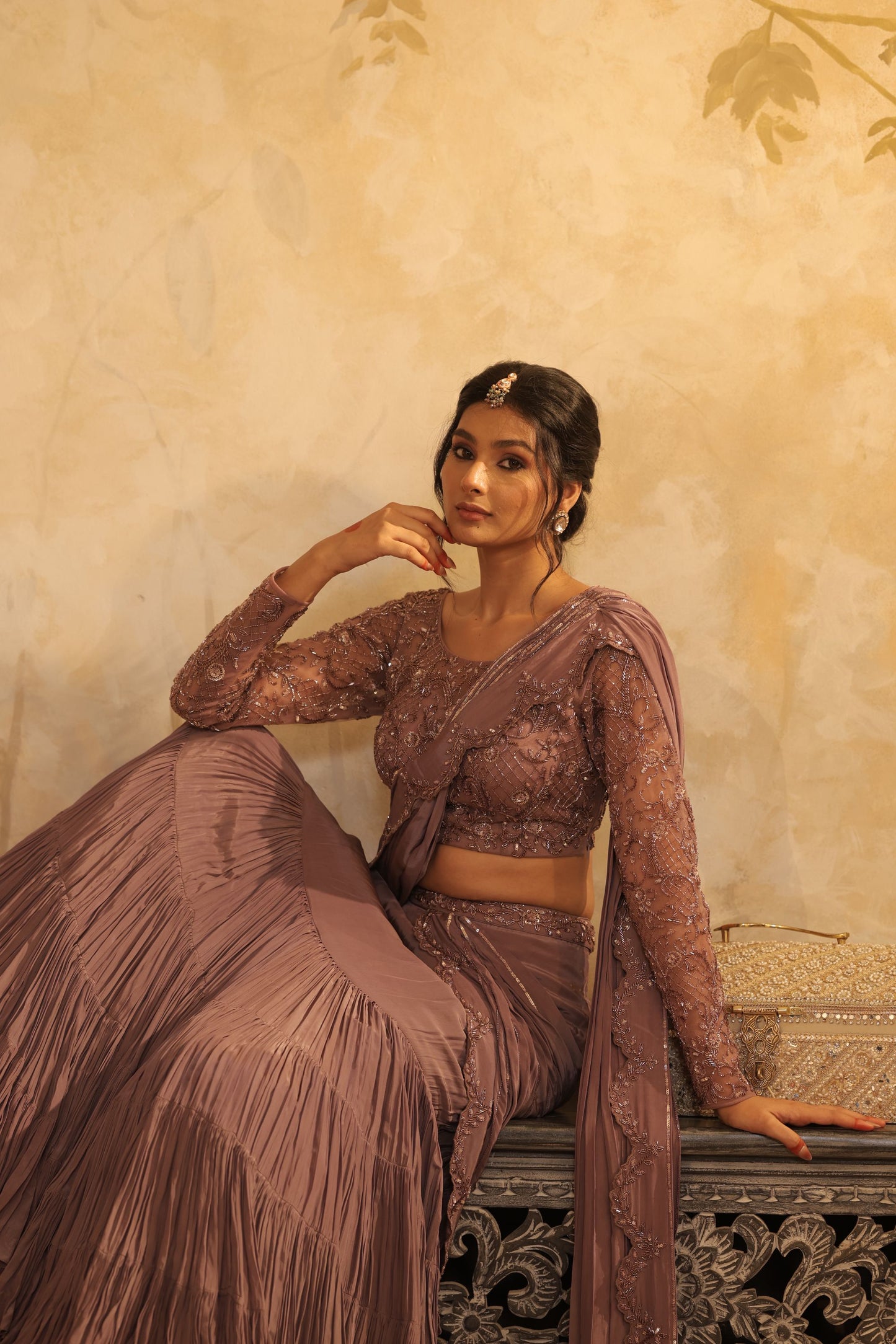 Flowing, Pleated Saree-Style Gown