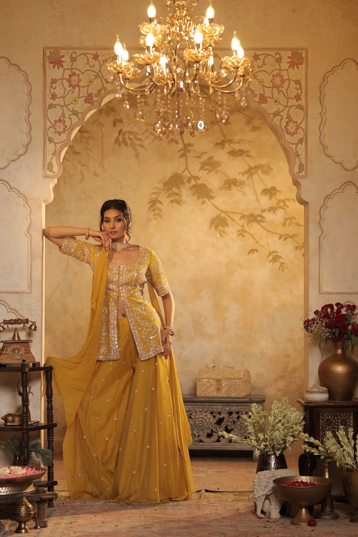 Yellow Cutdana And Sequin Embroidered Sharara Set