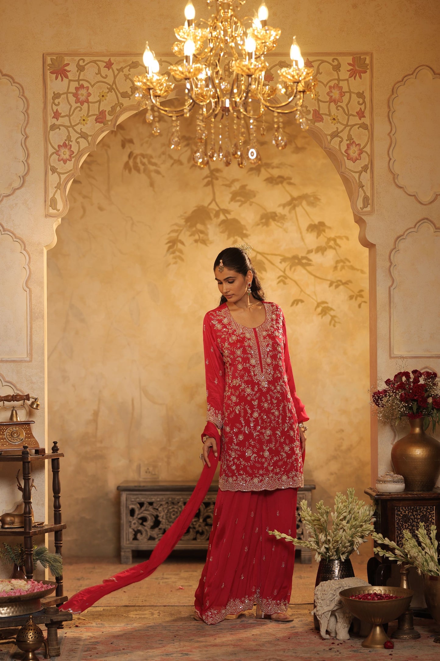 Rani Pink Zari Thread Kurti Set