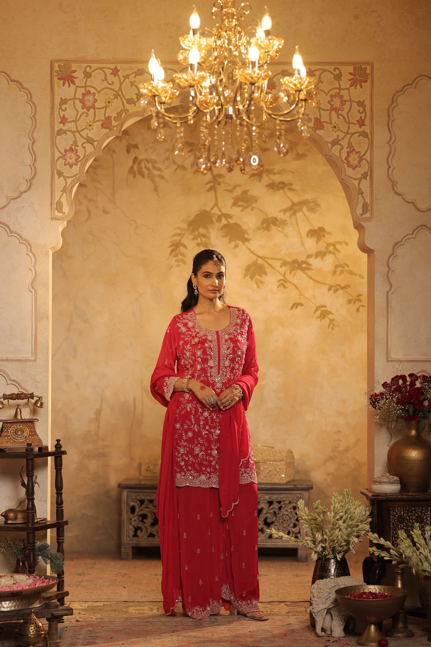 Rani Pink Zari Thread Kurti Set