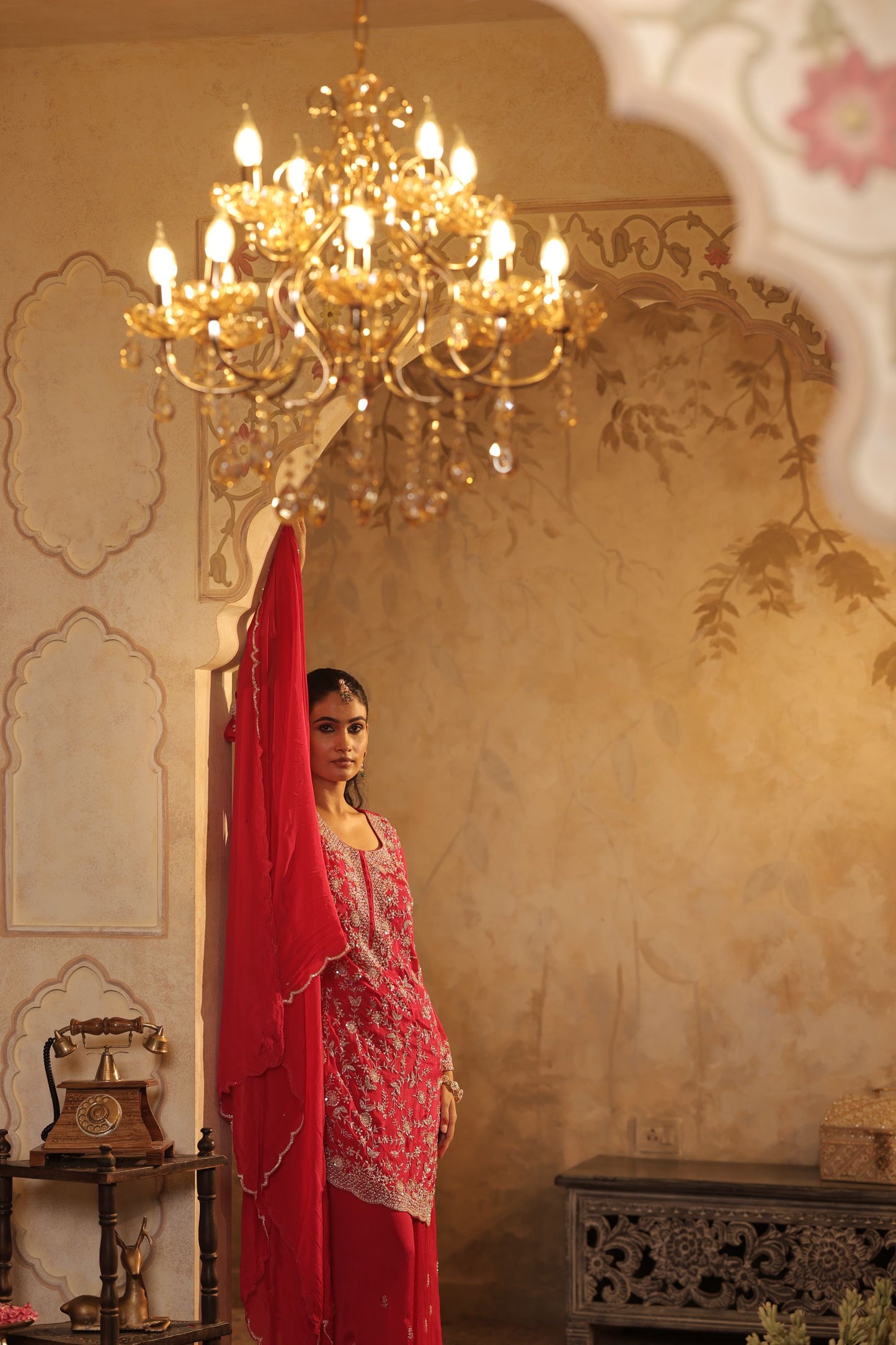 Rani Pink Zari Thread Kurti Set