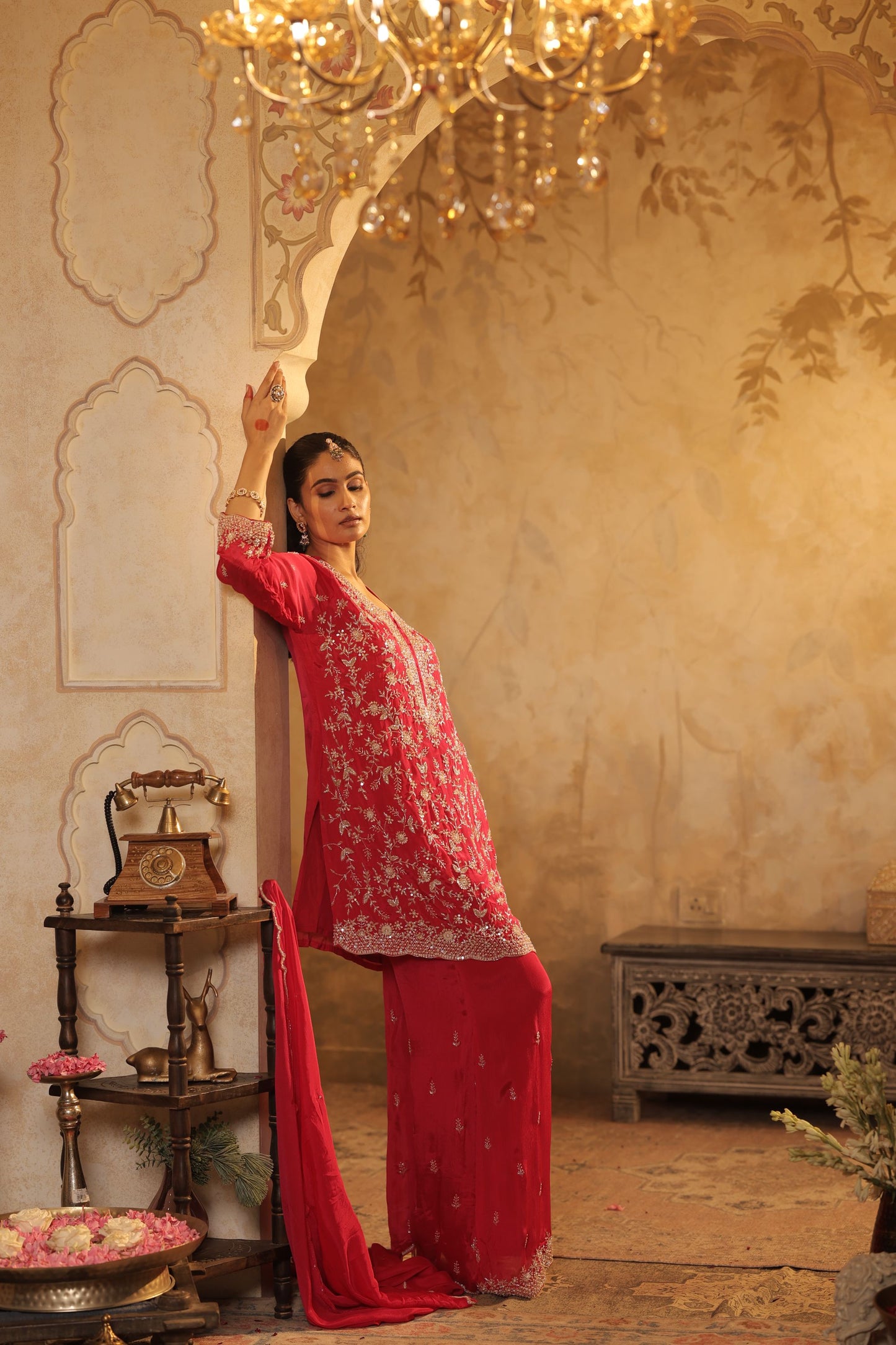 Rani Pink Zari Thread Kurti Set