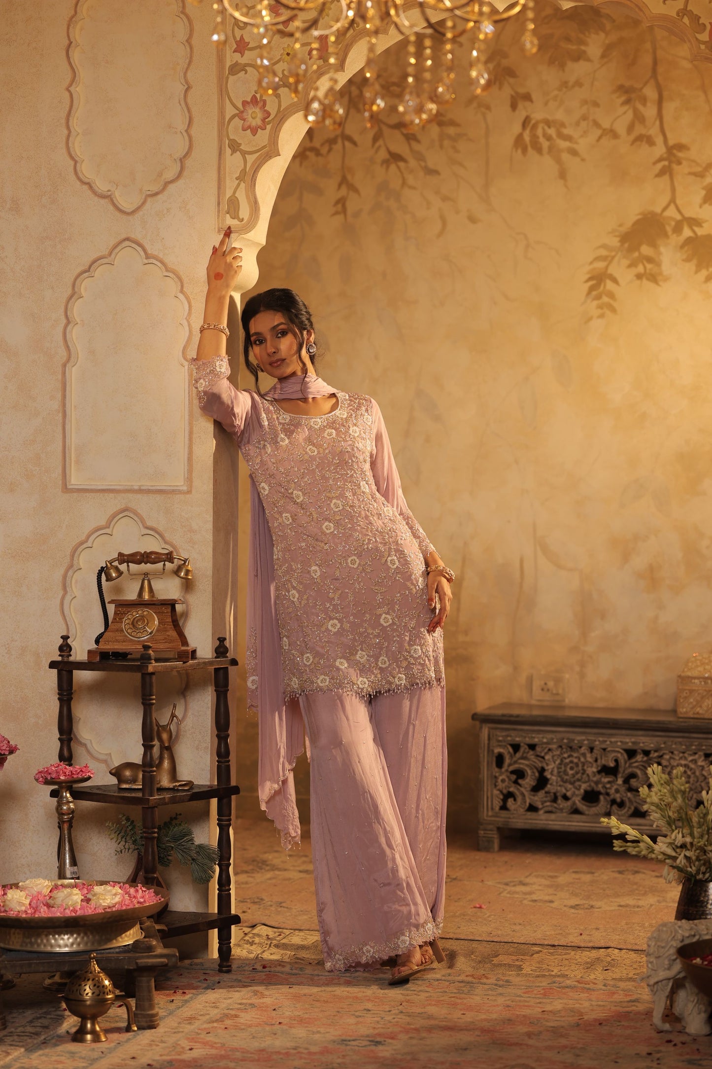 Lavender Floral Sequin Kurti Set