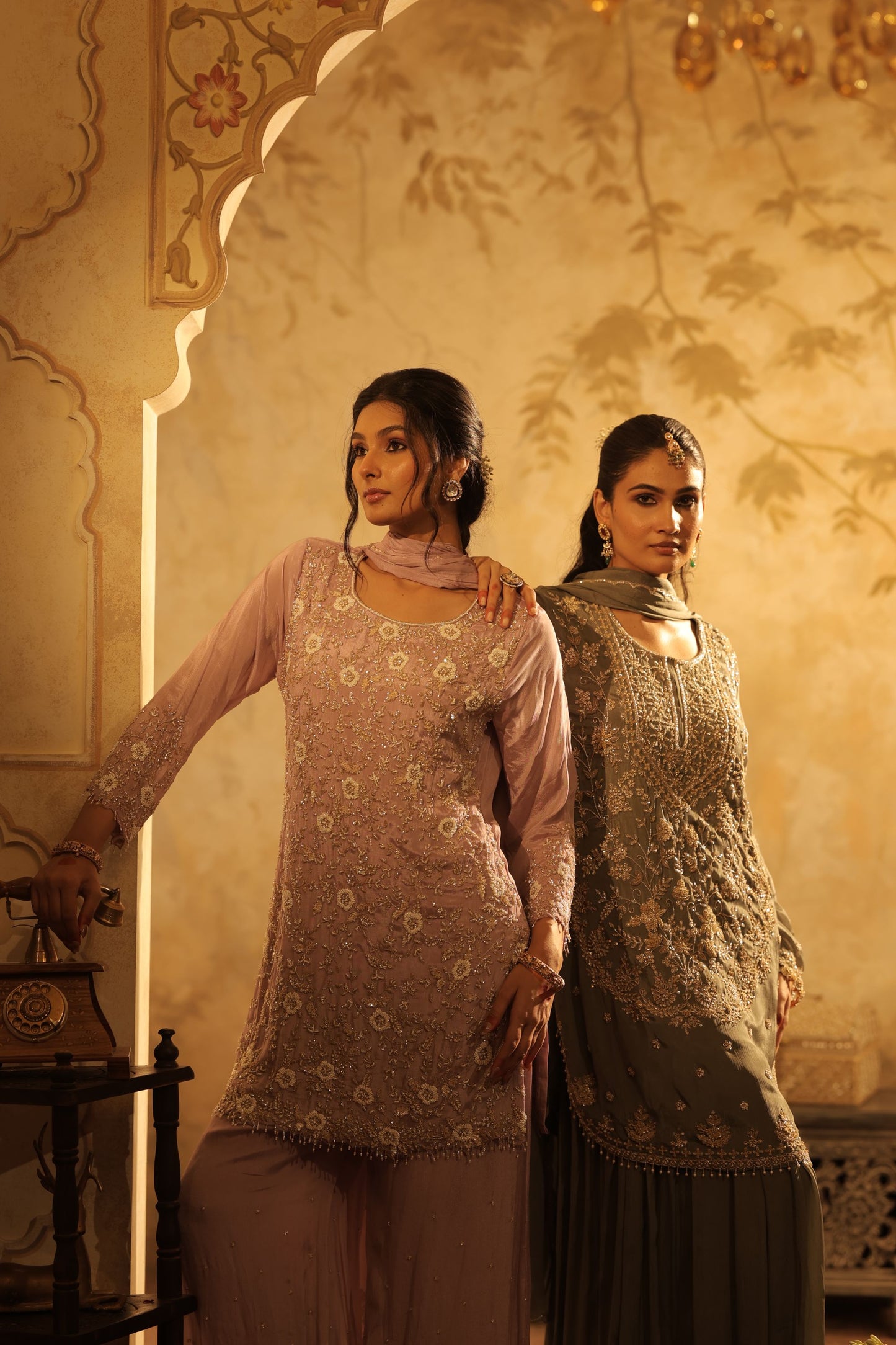 Lavender Floral Sequin Kurti Set