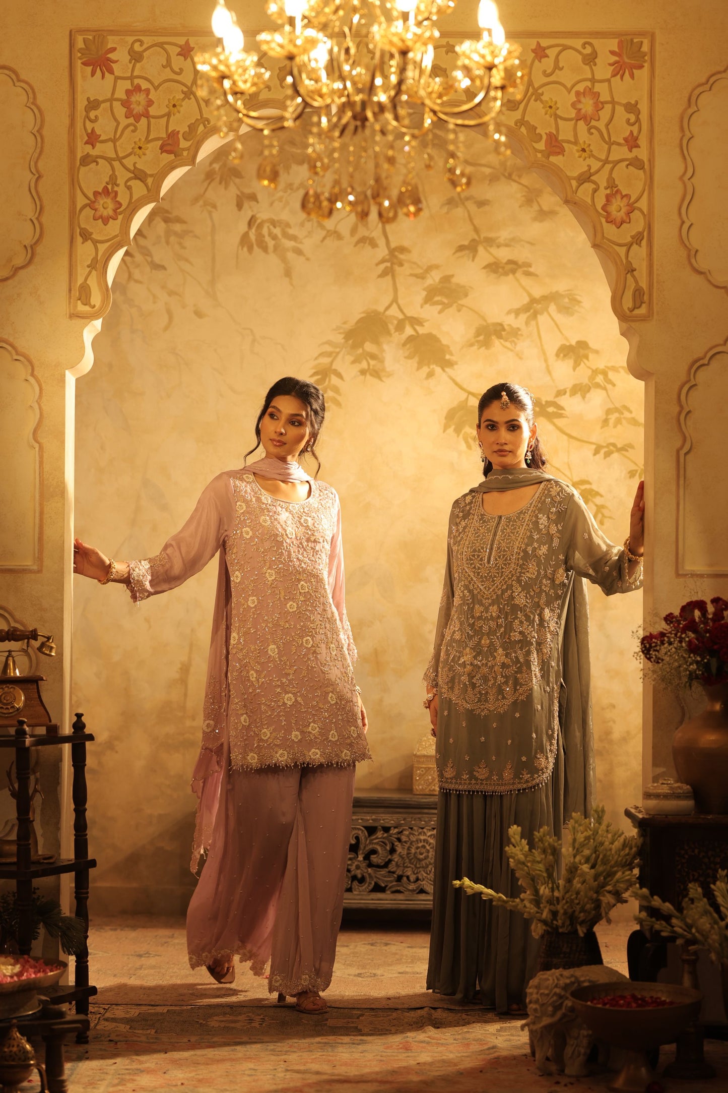 Lavender Floral Sequin Kurti Set