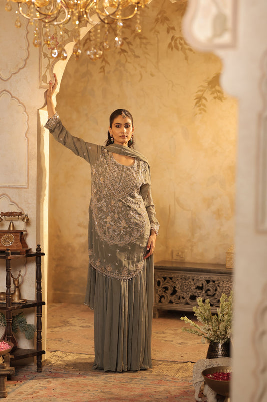 Sage Green Sharara Kurti Set