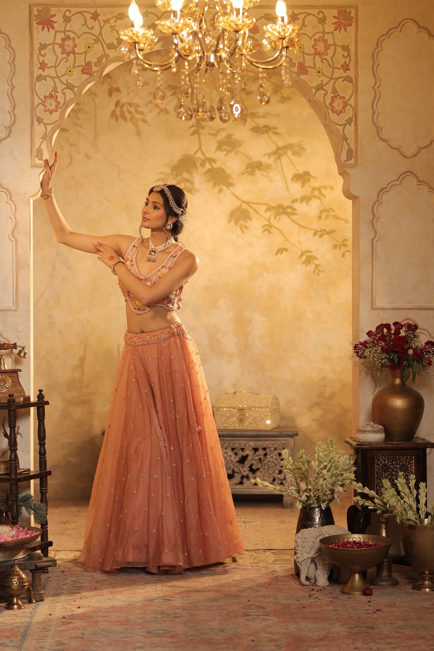 Multicolour Floral Thread Embroidery Lehenga