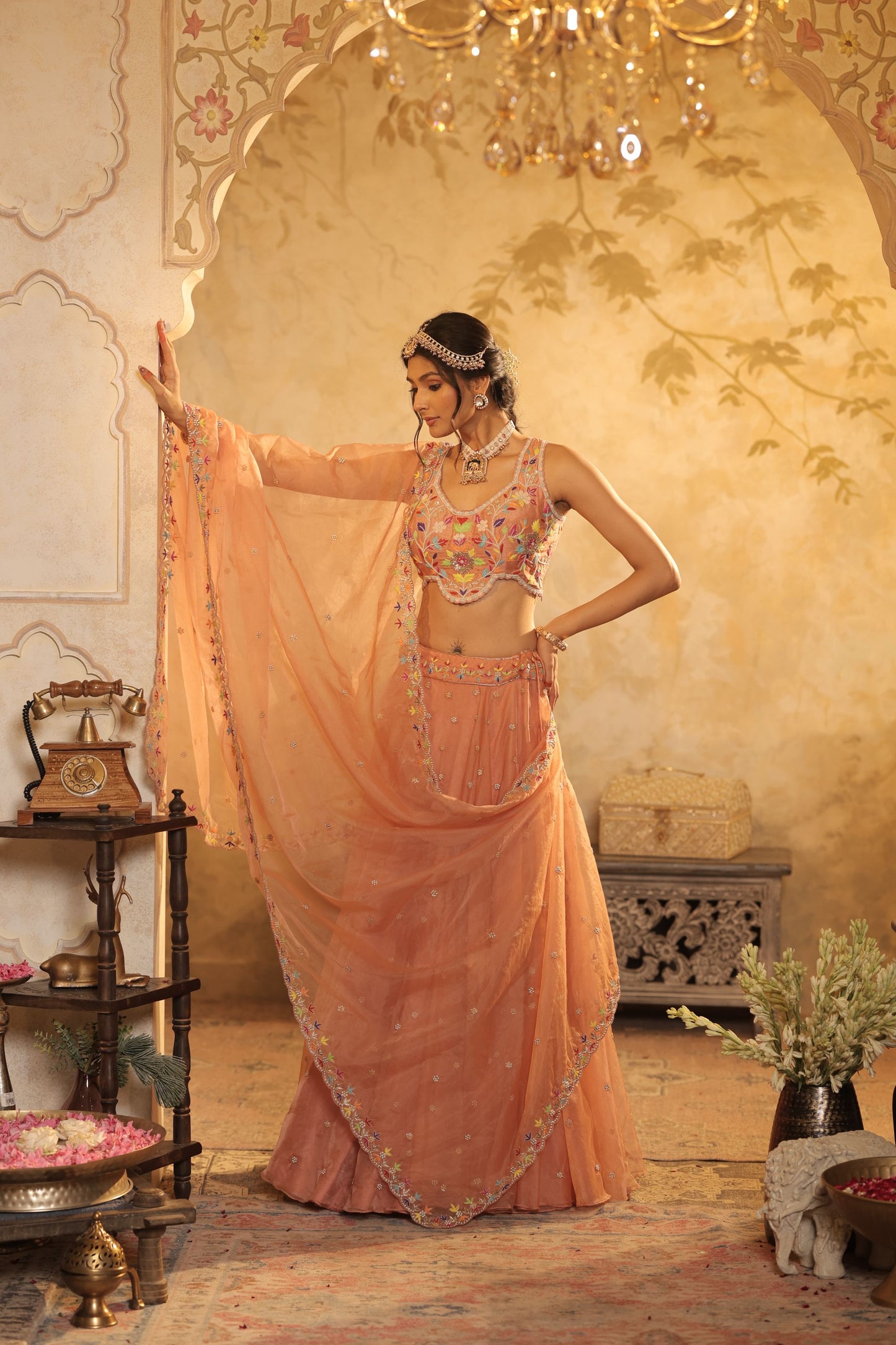 Multicolour Floral Thread Embroidery Lehenga