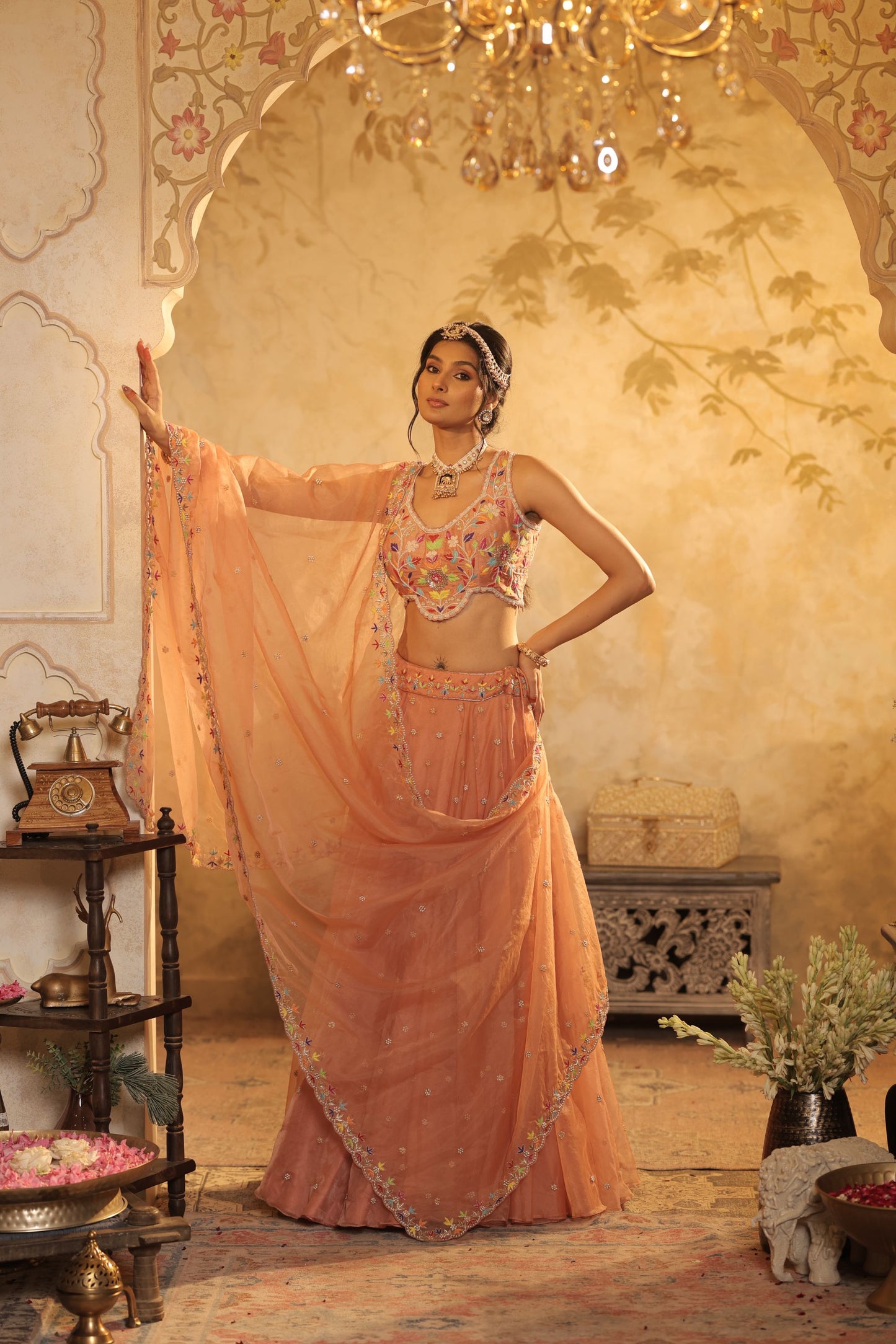 Multicolour Floral Thread Embroidery Lehenga