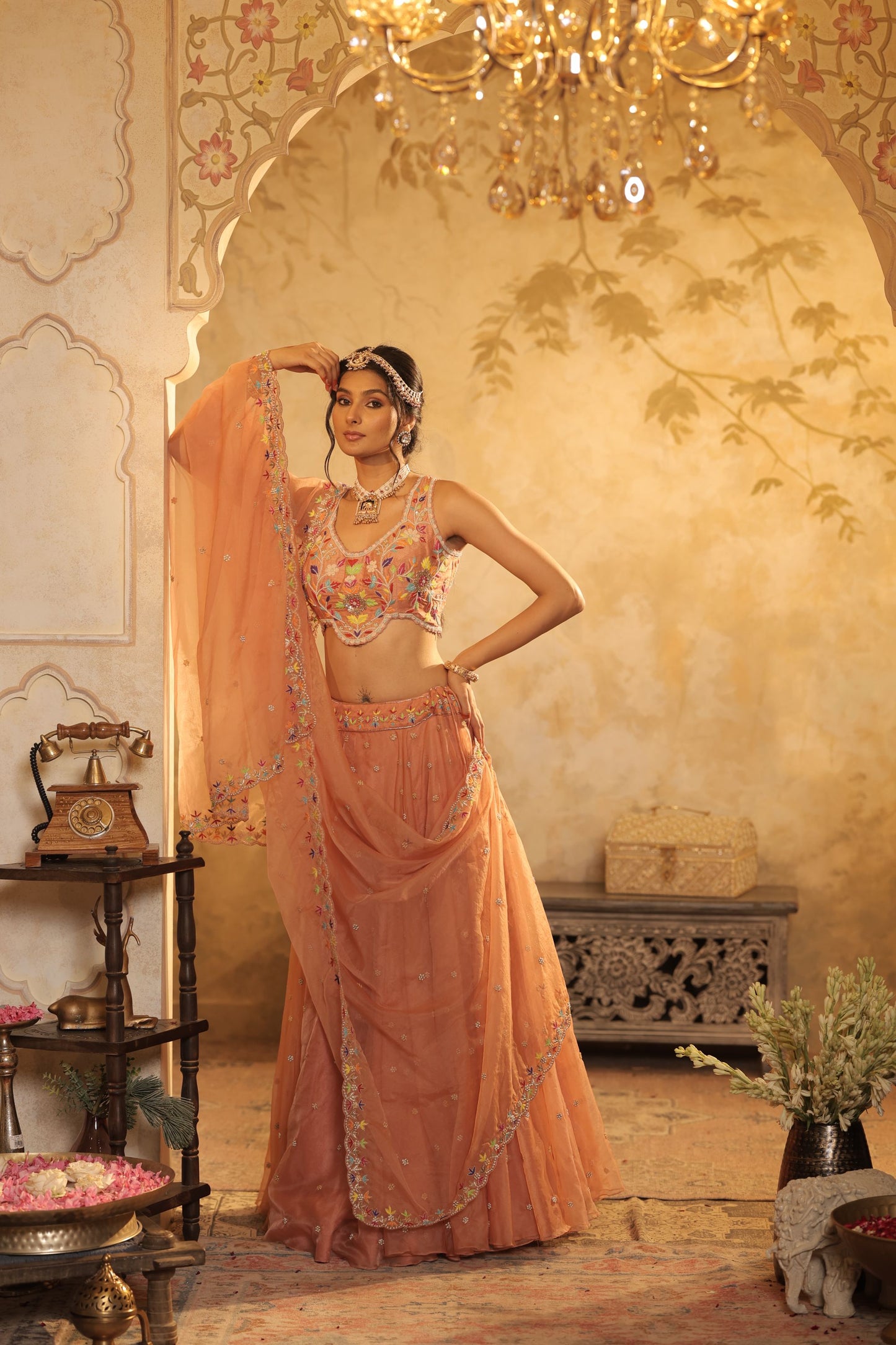 Multicolour Floral Thread Embroidery Lehenga