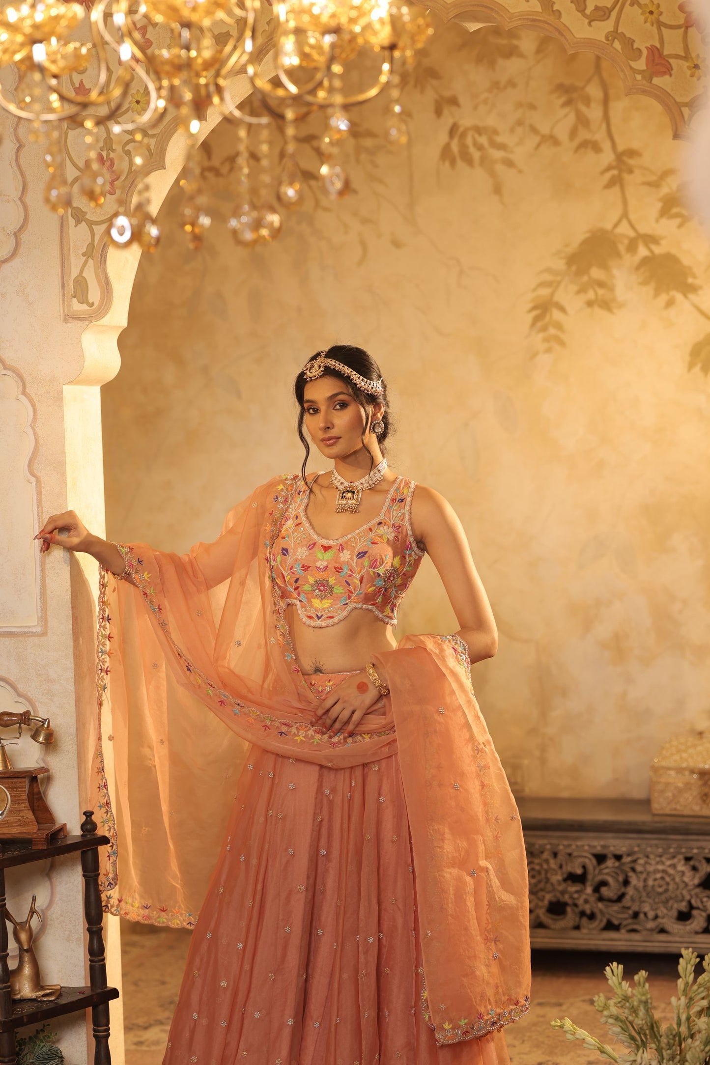 Multicolour Floral Thread Embroidery Lehenga