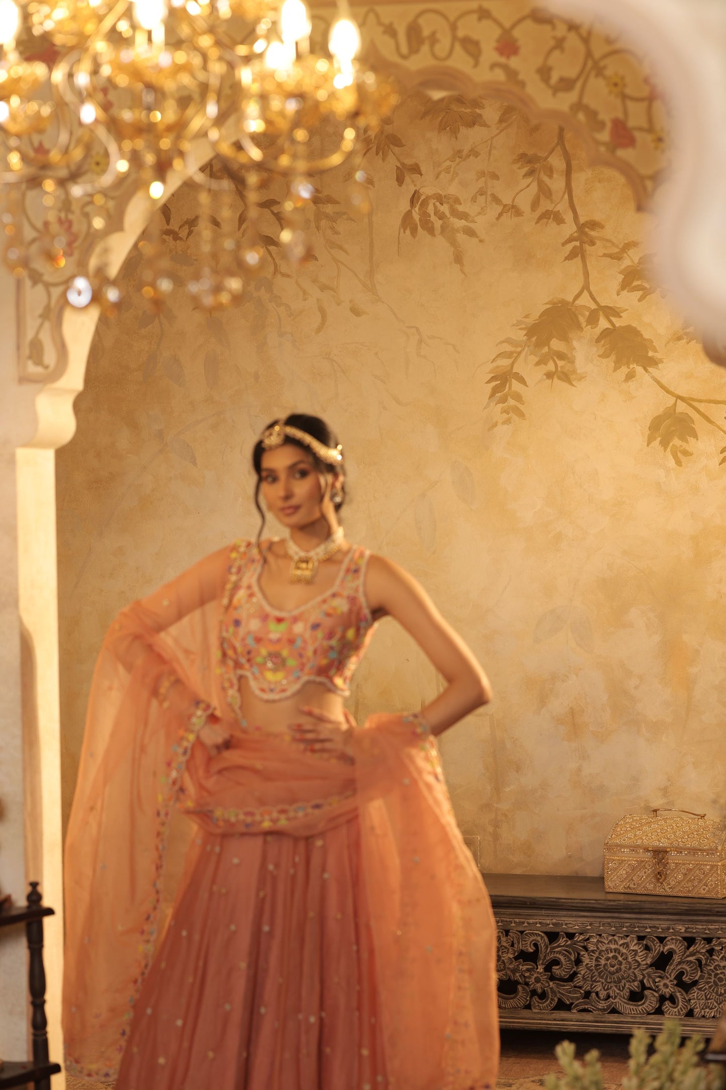 Multicolour Floral Thread Embroidery Lehenga