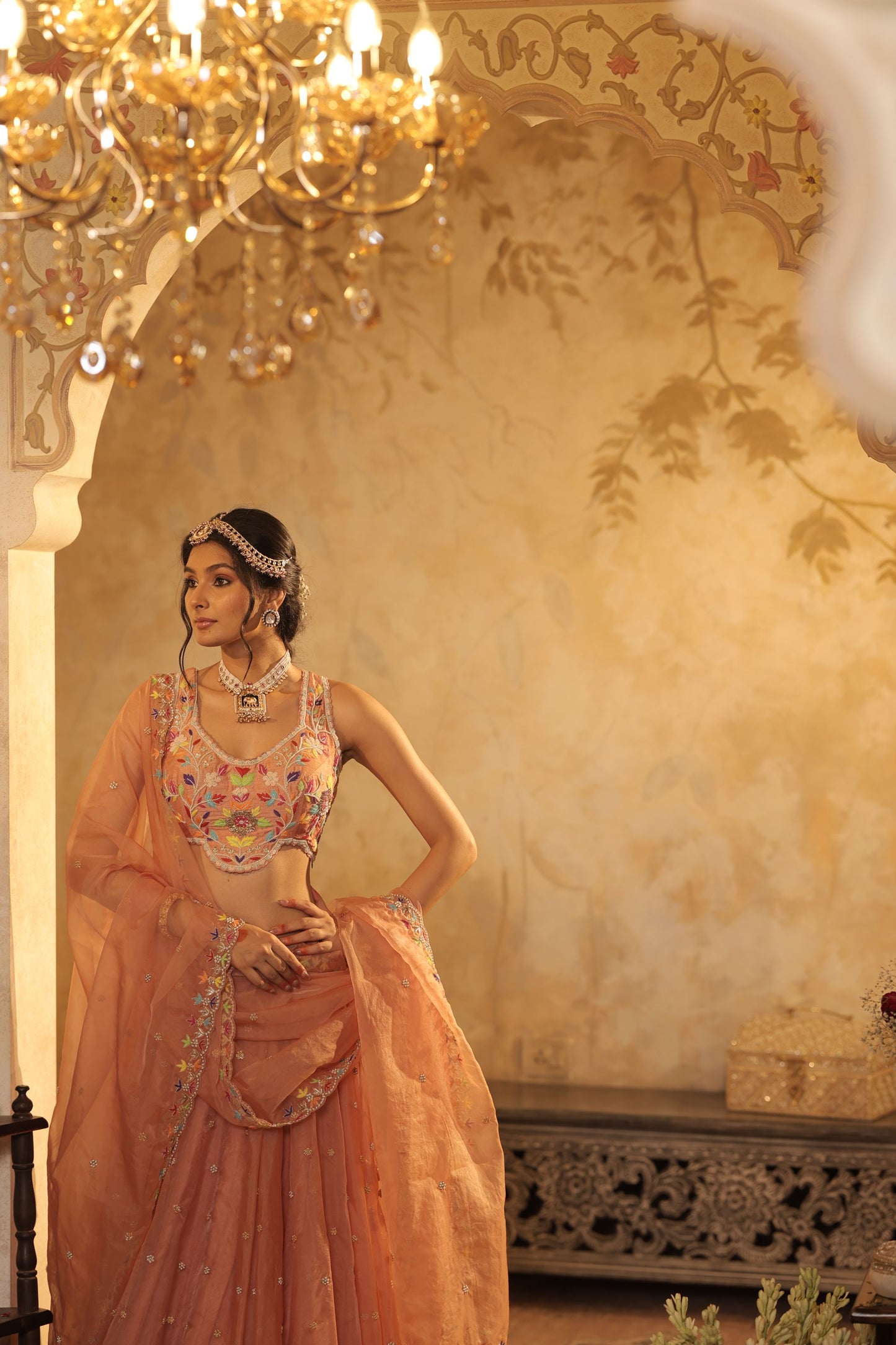 Multicolour Floral Thread Embroidery Lehenga