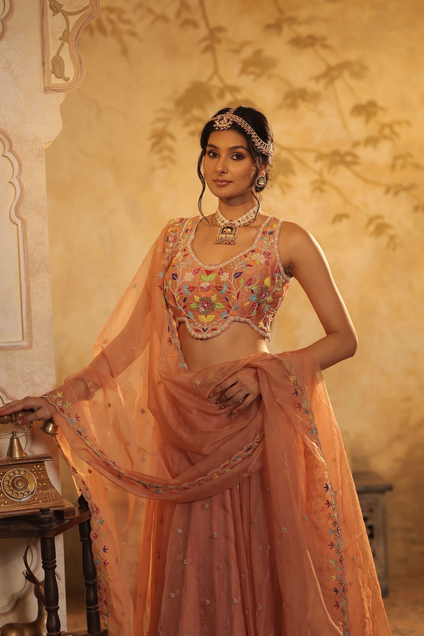 Multicolour Floral Thread Embroidery Lehenga