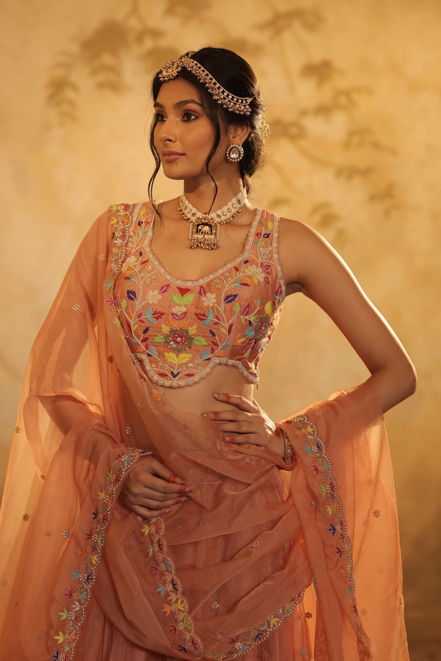 Multicolour Floral Thread Embroidery Lehenga