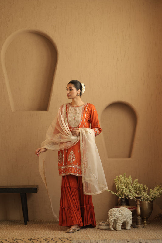 Orange Kurti Sharara Set