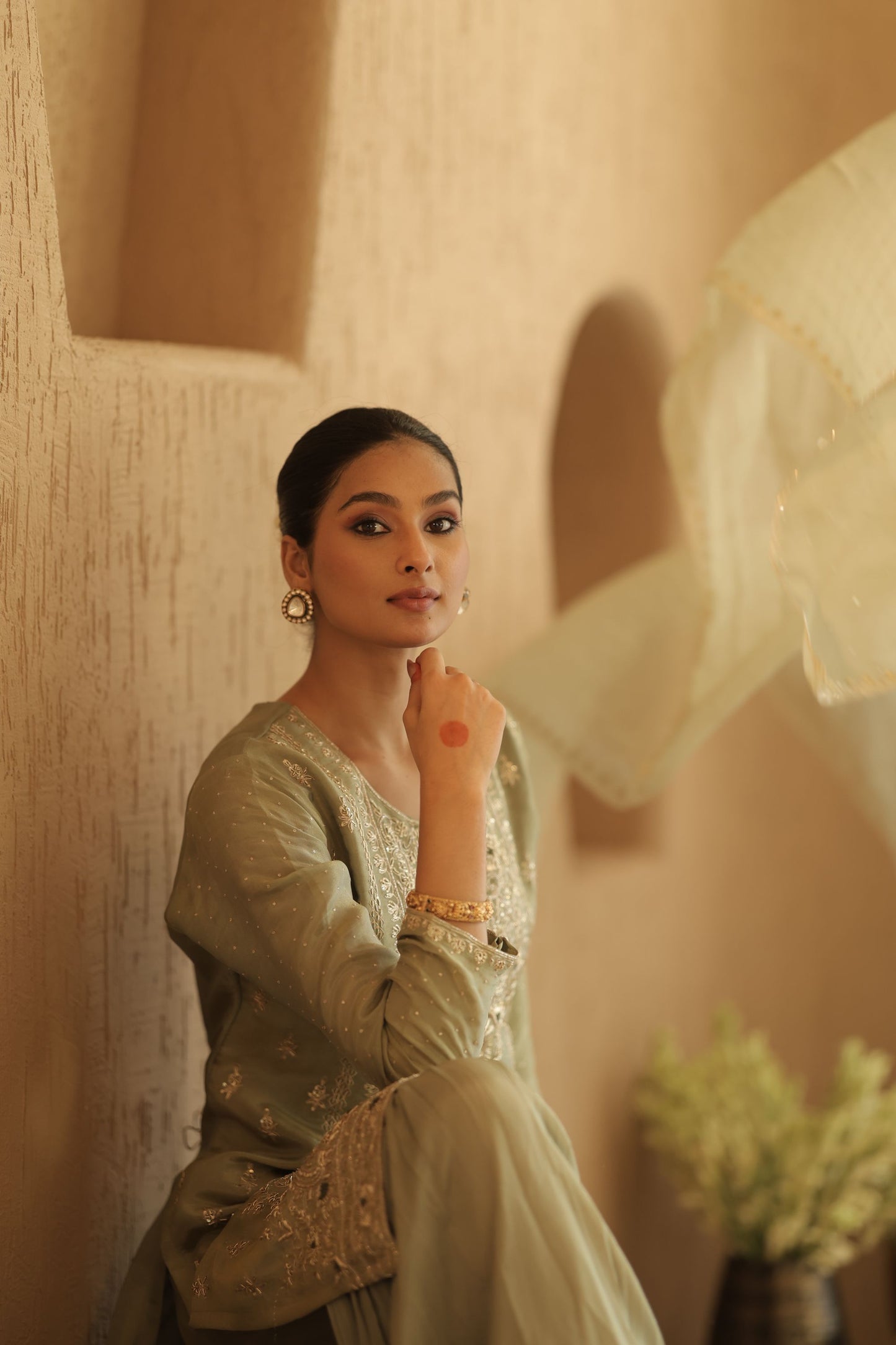 Sage Green Sequin Sharara Suit Set