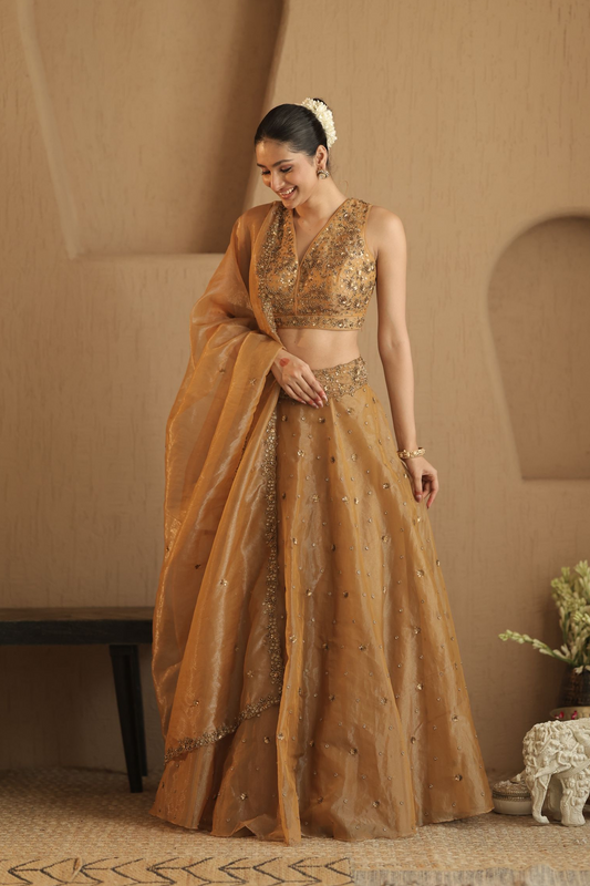Golden Zari Lehenga Set