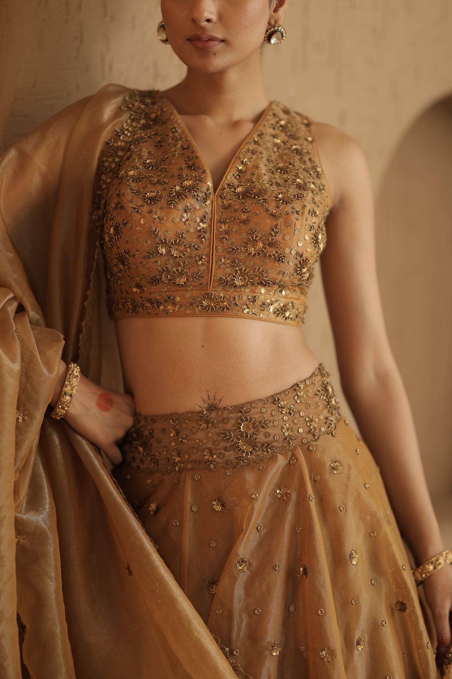 Golden Zari Lehenga Set