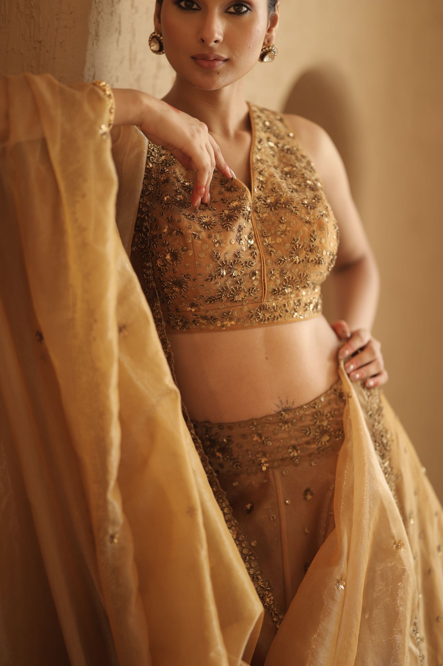 Golden Zari Lehenga Set